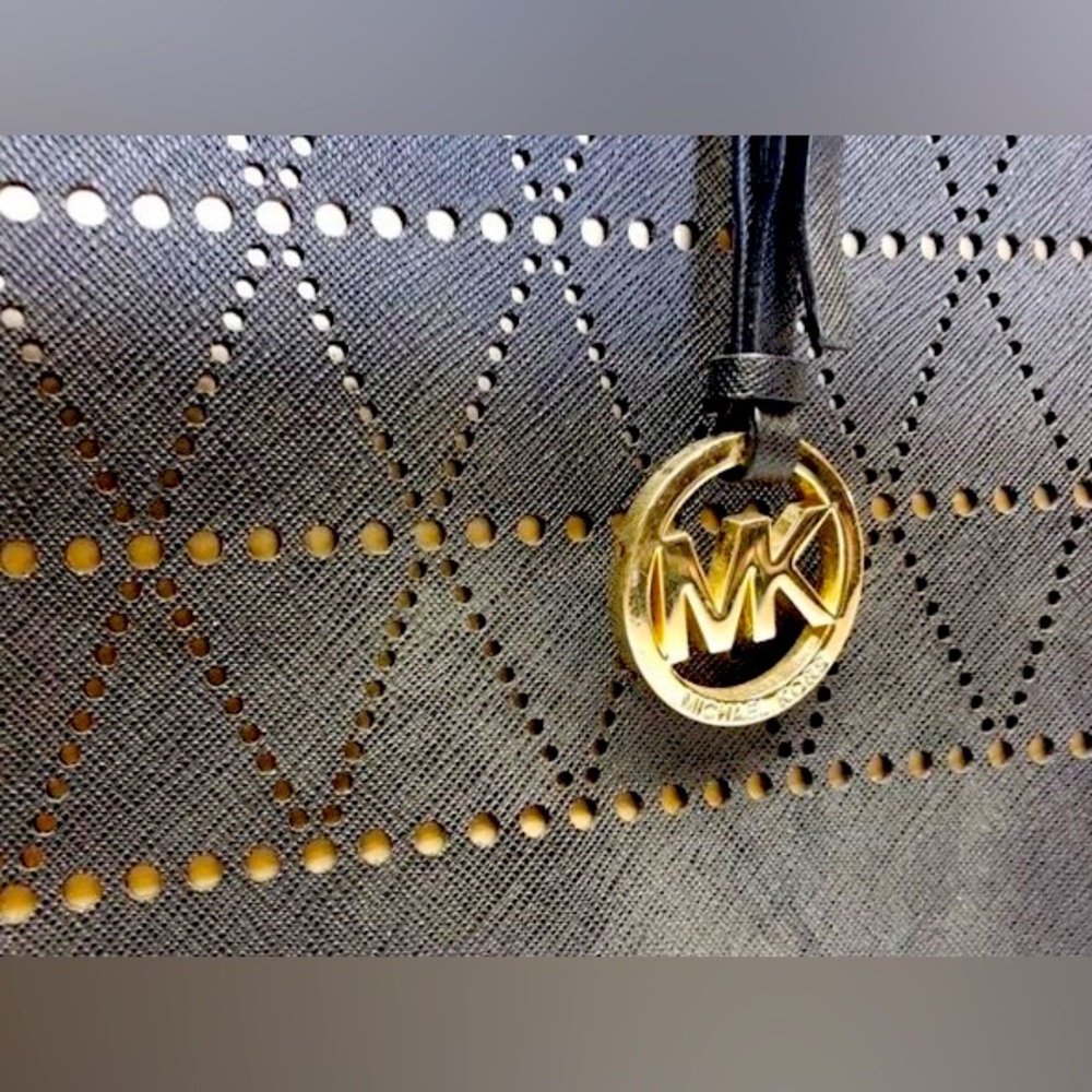 Very Rare Michael Kors | Authentic | Laser Cut Jet Set  Black Tote |Gold Accents - Picture 7 of 8